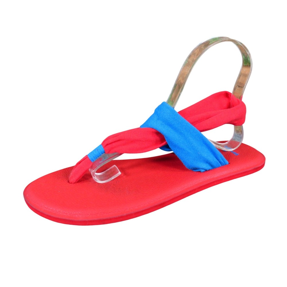 Sanuk Yoga Sling Burst Duo Boys Sandals Size 6-7 Casual Comfort Red Blue Textile